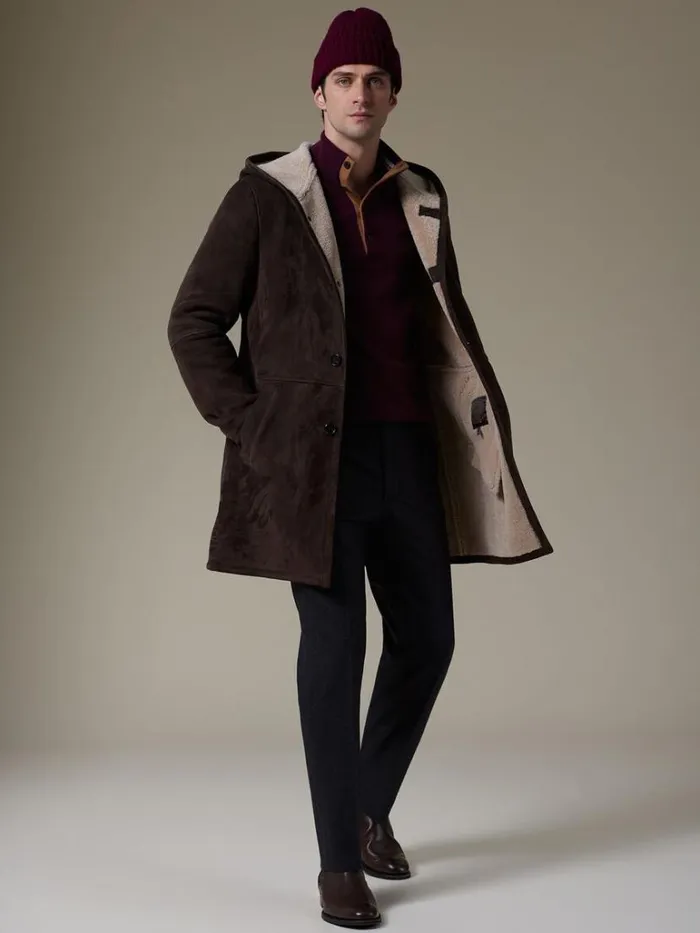 Outerwear Mens Paul Stuart Long Shearling Coat Chocolate