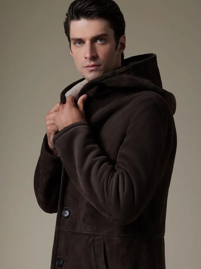 Outerwear Mens Paul Stuart Long Shearling Coat Chocolate
