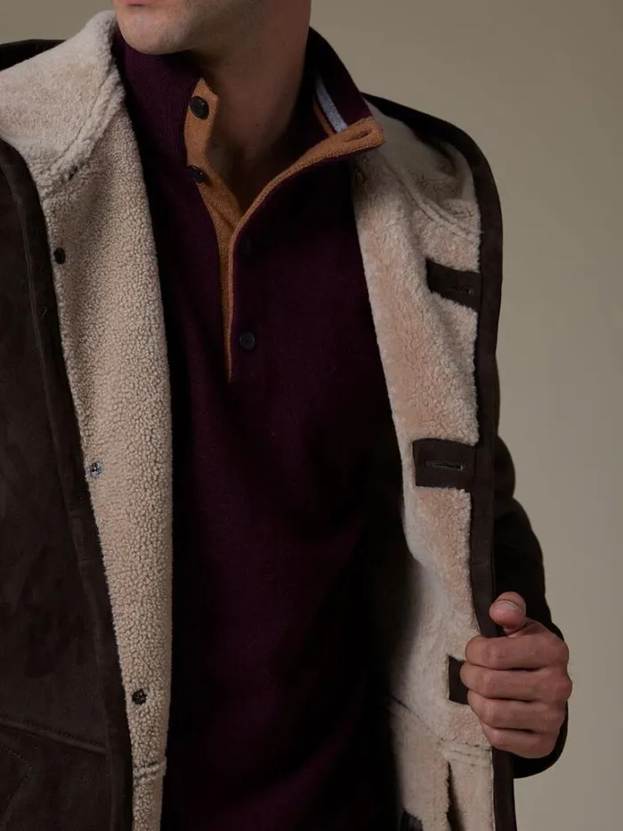 Outerwear Mens Paul Stuart Long Shearling Coat Chocolate