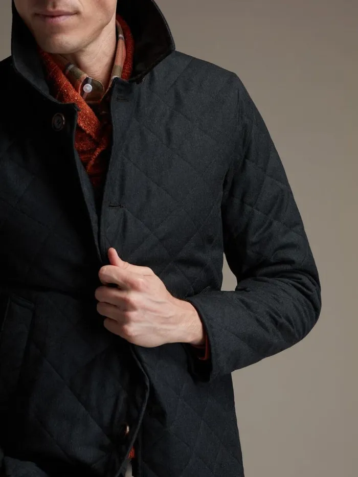Outerwear Mens Paul Stuart Quilted Barn Coat With Hood Blue