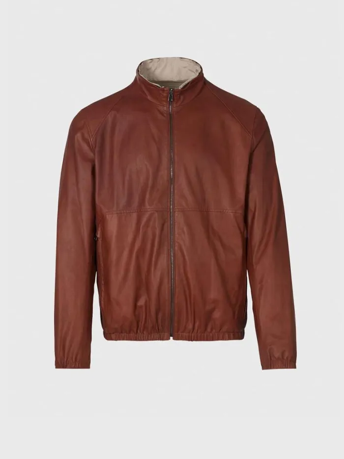 Outerwear Mens Paul Stuart Reversible Leather Bomber Jacket Cognac