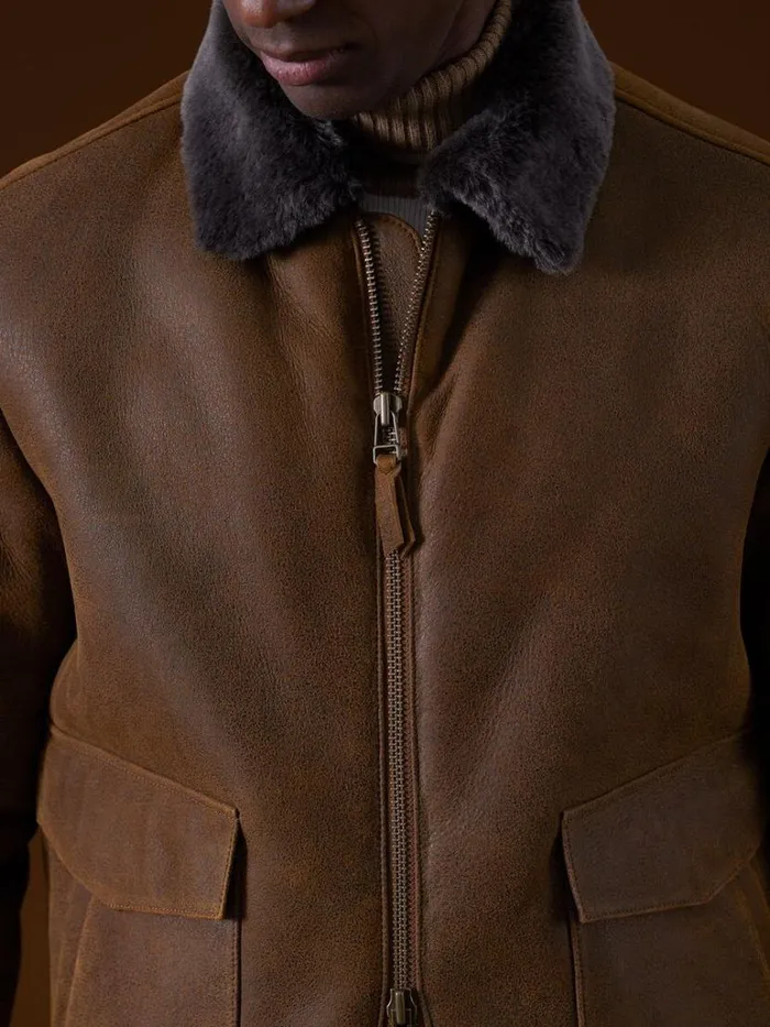 Outerwear Mens Paul Stuart Rugged Shearling Jacket Tan