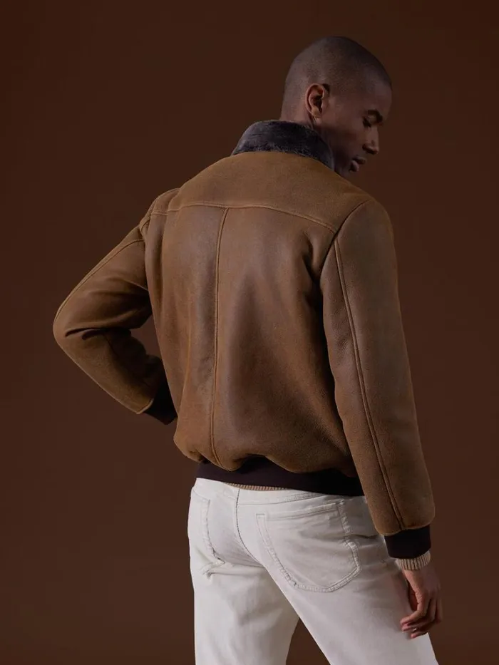 Outerwear Mens Paul Stuart Rugged Shearling Jacket Tan