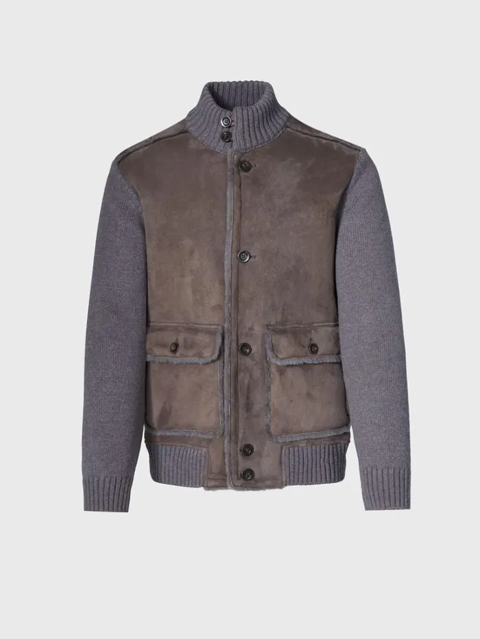 Outerwear Mens Paul Stuart Shearling And Knit Blouson Jacket Brown