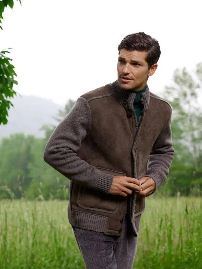 Outerwear Mens Paul Stuart Shearling And Knit Blouson Jacket Brown