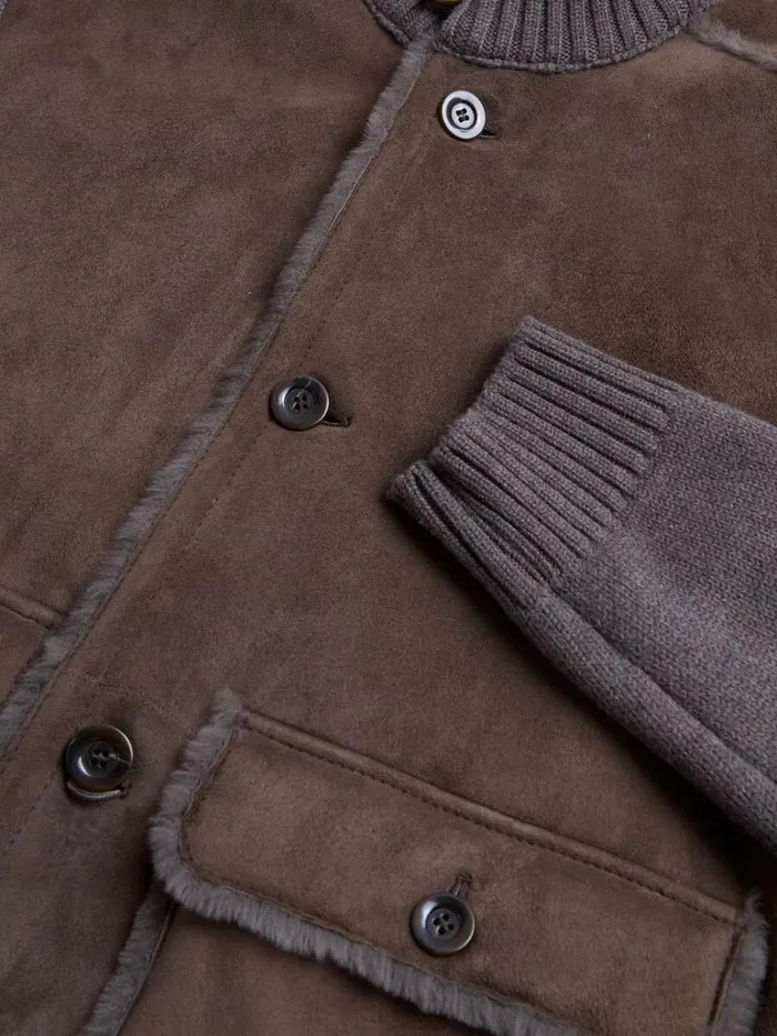 Outerwear Mens Paul Stuart Shearling And Knit Blouson Jacket Brown