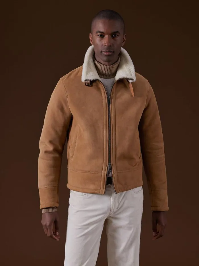 Outerwear Mens Paul Stuart Shearling Aviator Jacket Tan