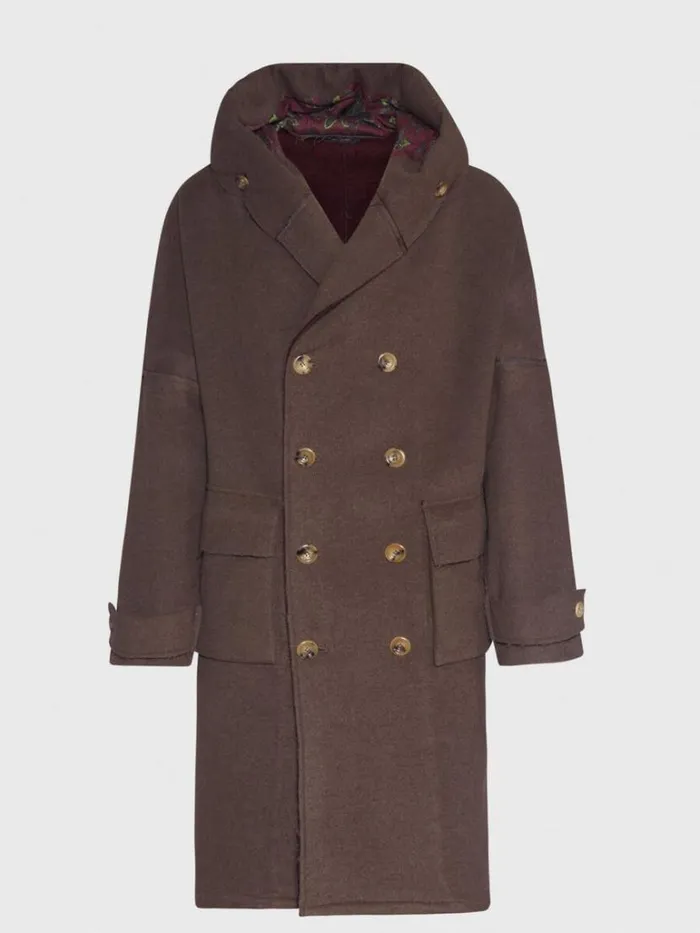 Outerwear Mens Paul Stuart Solid Double Breasted Hooded Overcoat Brownburg