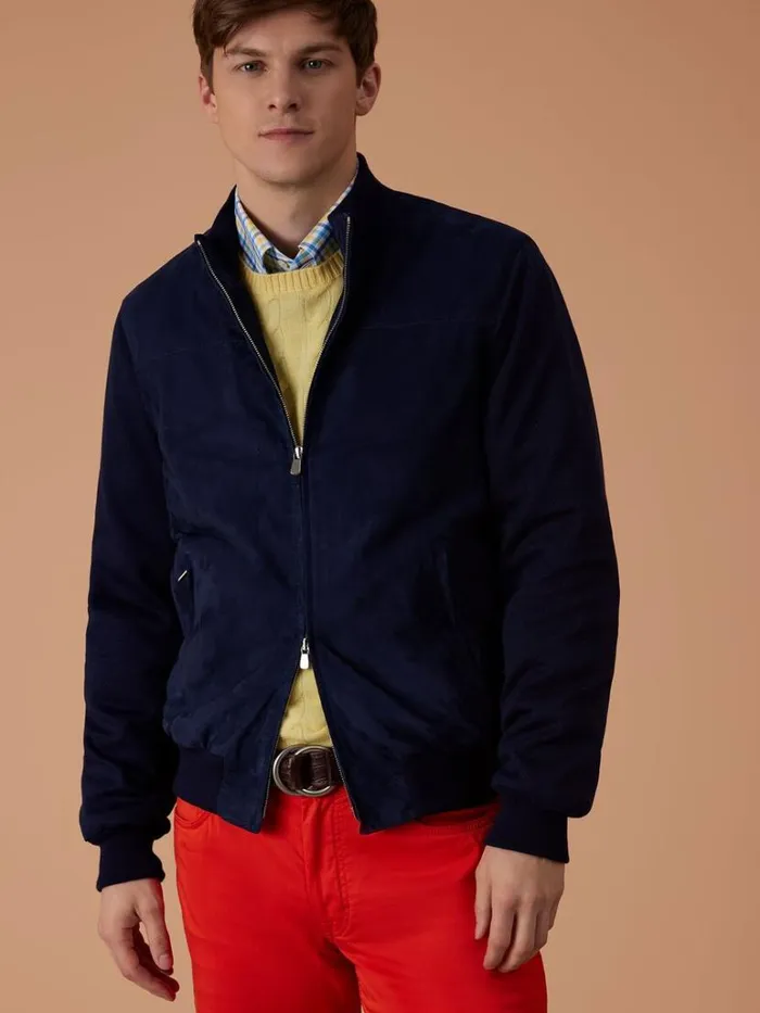 Outerwear Mens Paul Stuart Suede And Jersey Bomber Jacket Blue
