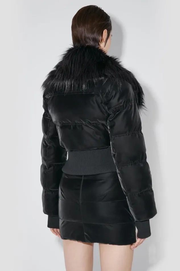Outerwear Women MISBHV Velvet Latex Cropped Puffer Jacket With Fur Black