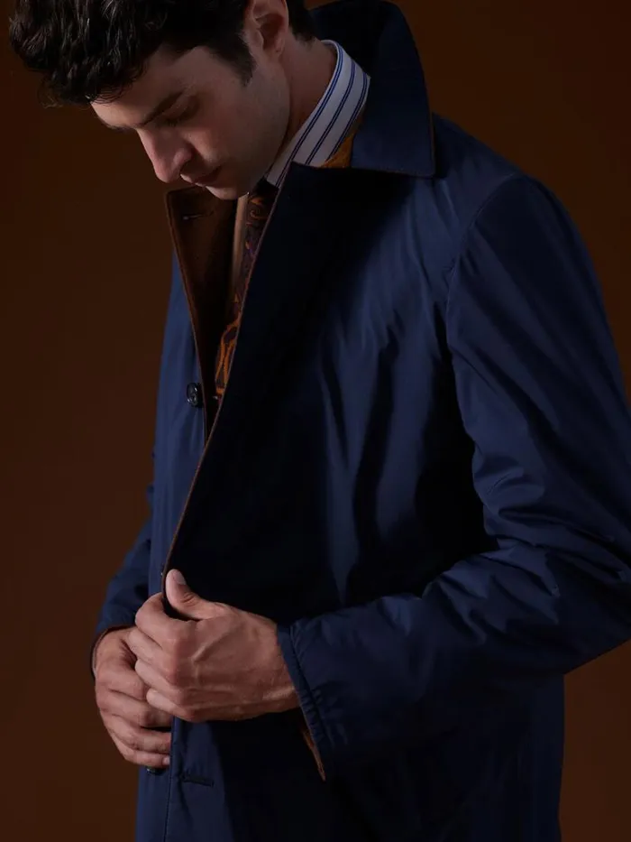 Overcoats Mens Paul Stuart Cashmere Reversible Coat Navycamel