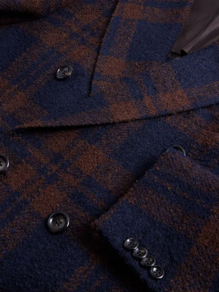 Overcoats Mens Paul Stuart Double Breasted Boucle Plaid Coat Navybrown