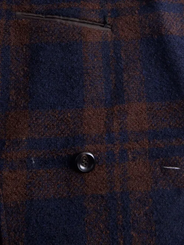 Overcoats Mens Paul Stuart Double Breasted Boucle Plaid Coat Navybrown