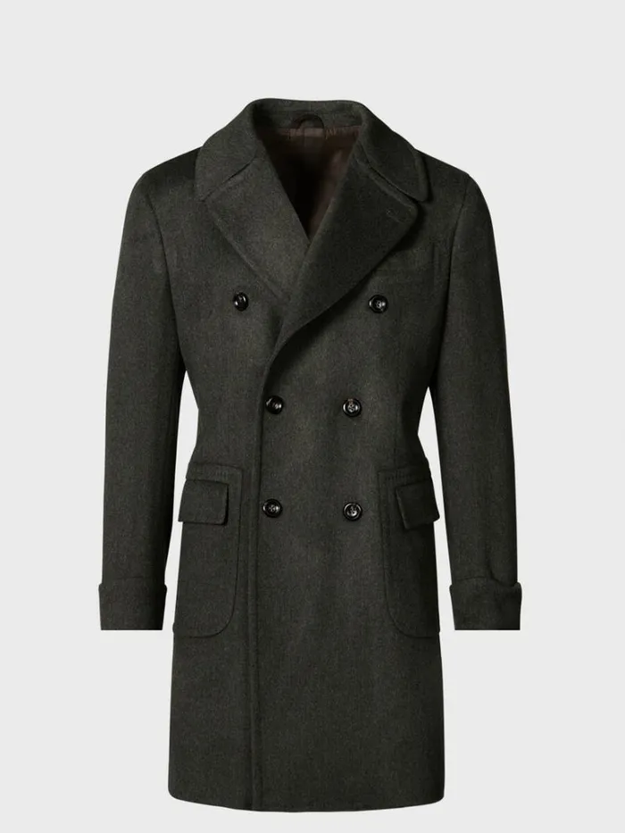 Overcoats Mens Paul Stuart Double Breasted Military Style Wool Coat Olive