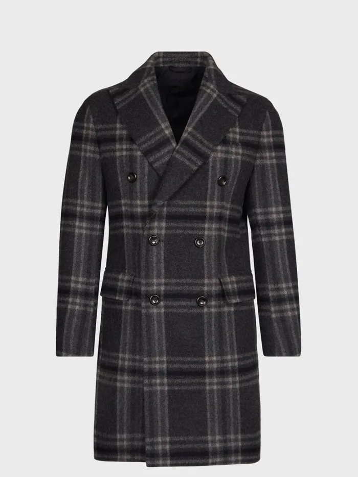 Overcoats Mens Paul Stuart Plaid Double Breasted Coat Grey