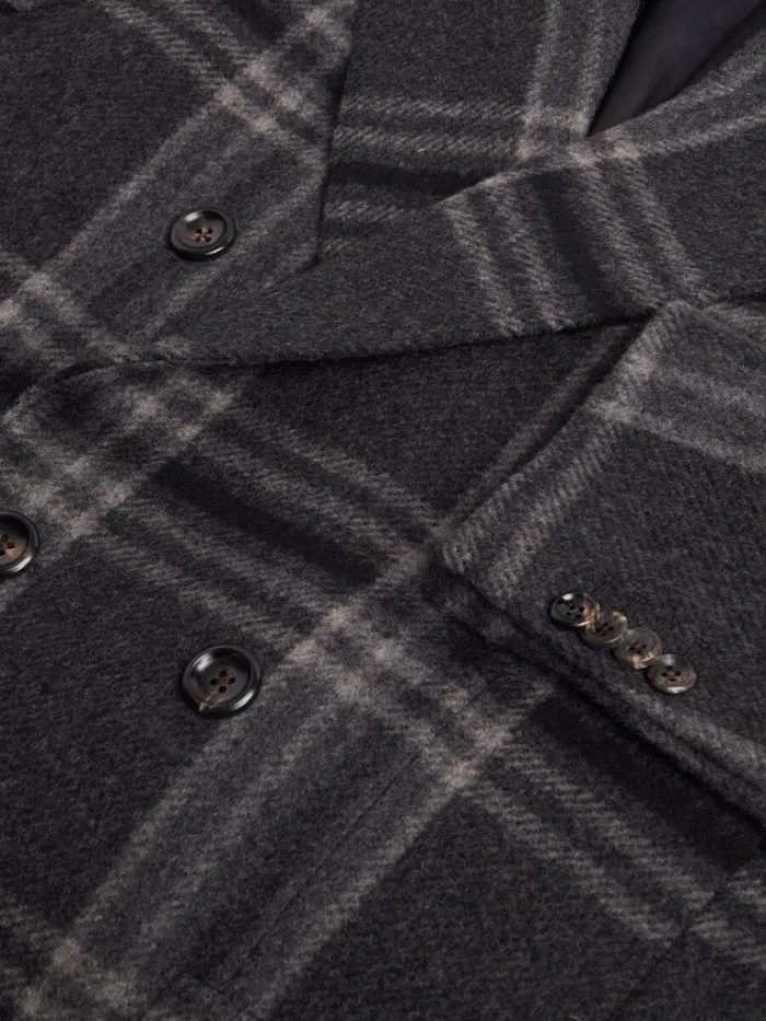 Overcoats Mens Paul Stuart Plaid Double Breasted Coat Grey