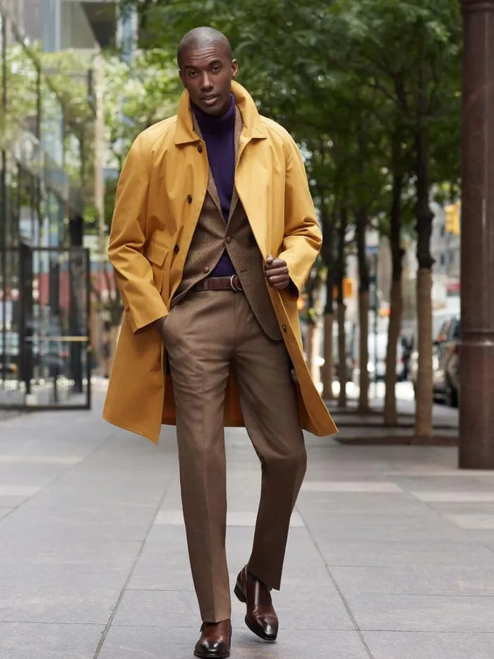 Overcoats Mens Paul Stuart Removable Lining Rain Coat Mustard