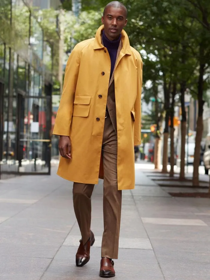 Overcoats Mens Paul Stuart Removable Lining Rain Coat Mustard