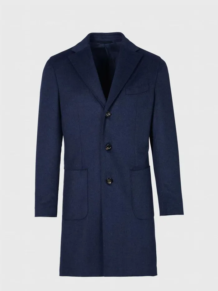 Overcoats Mens Paul Stuart Wool and Cashmere Herringbone Coat Mid Blue