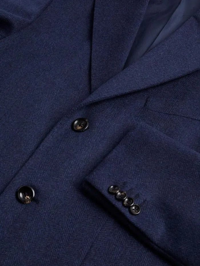 Overcoats Mens Paul Stuart Wool and Cashmere Herringbone Coat Mid Blue