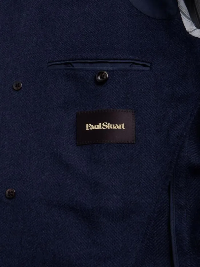 Overcoats Mens Paul Stuart Wool and Cashmere Herringbone Coat Mid Blue