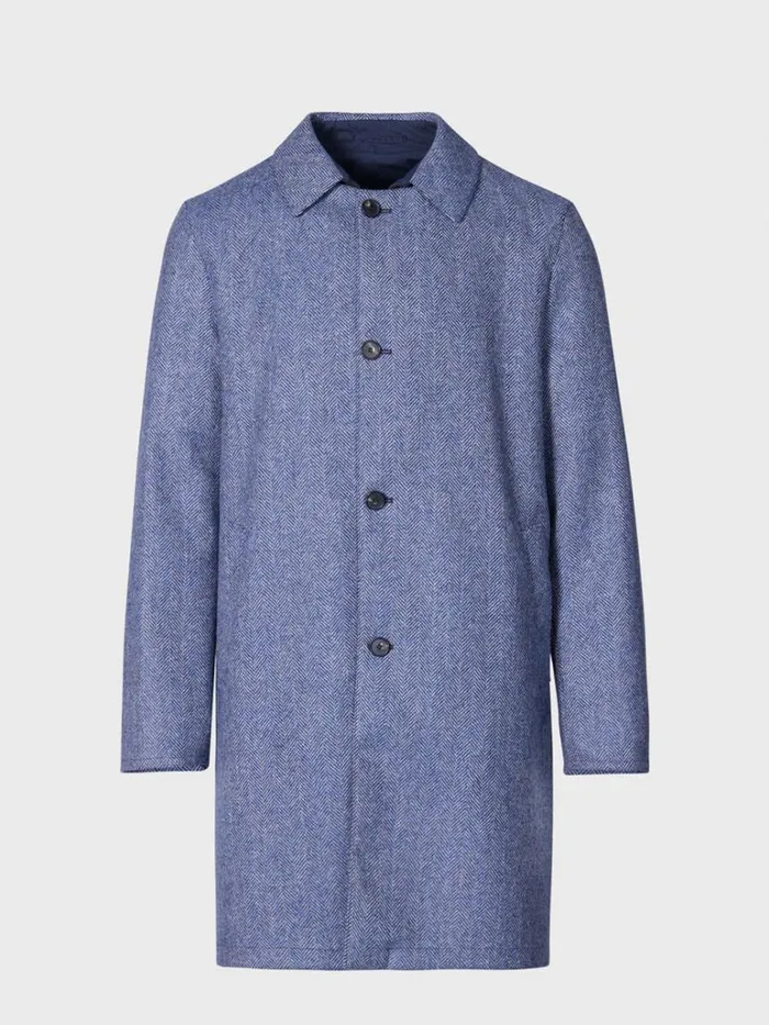 Overcoats Mens Paul Stuart Wool Herringbone Reversible Coat Blue
