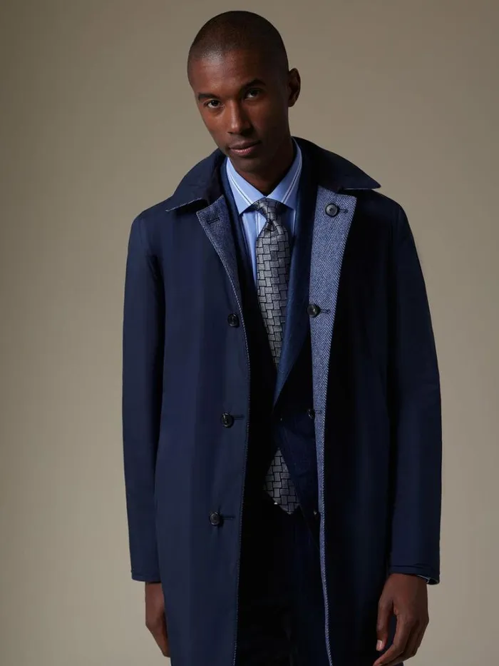 Overcoats Mens Paul Stuart Wool Herringbone Reversible Coat Blue Overcoats Mens Paul Stuart Wool Herringbone Reversible Coat Blue