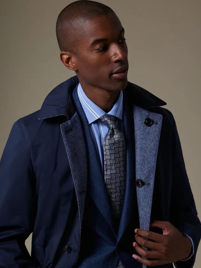 Overcoats Mens Paul Stuart Wool Herringbone Reversible Coat Blue Overcoats Mens Paul Stuart Wool Herringbone Reversible Coat Blue