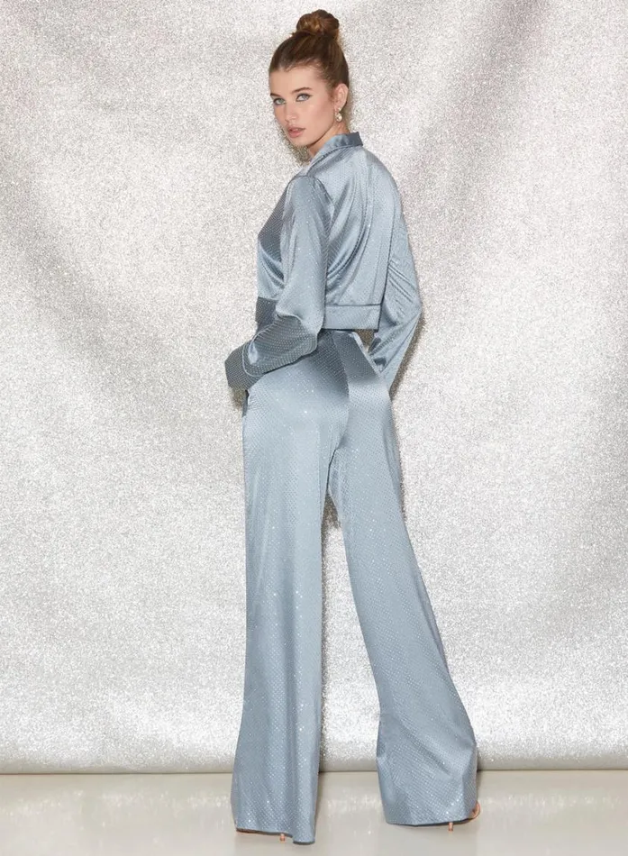Pants Clothing Fleur Du Mal Rhinestone Wide Leg Pant Steel Blue