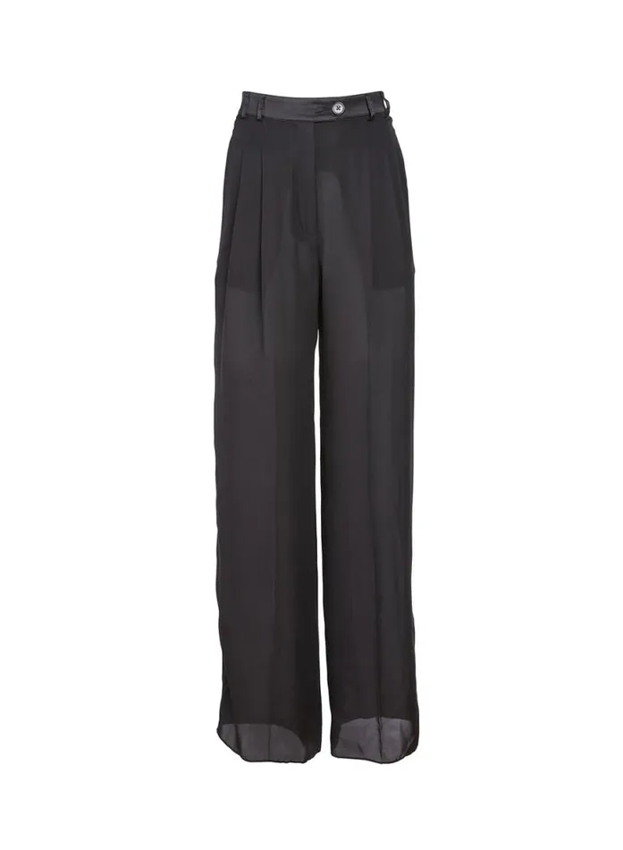Pants Clothing Fleur Du Mal Silk Georgette Wide Leg Pant Black