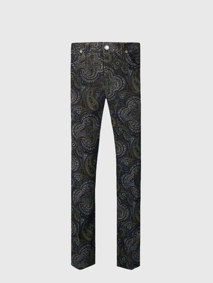 Pants Mens Paul Stuart Corduroy Printed Paisley Five Pocket Pant Oliveblue