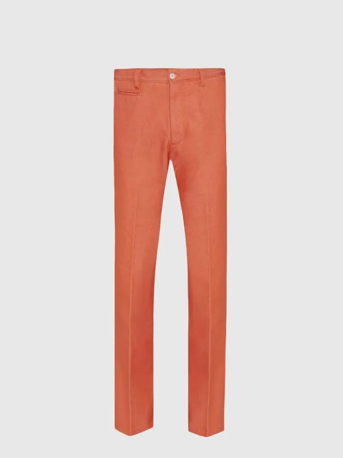 Pants Mens Paul Stuart Cotton Denim Plain Front Pant Orange