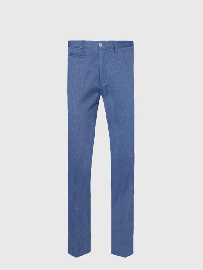 Pants Mens Paul Stuart Cotton Plain Front Dress Trouser Blue