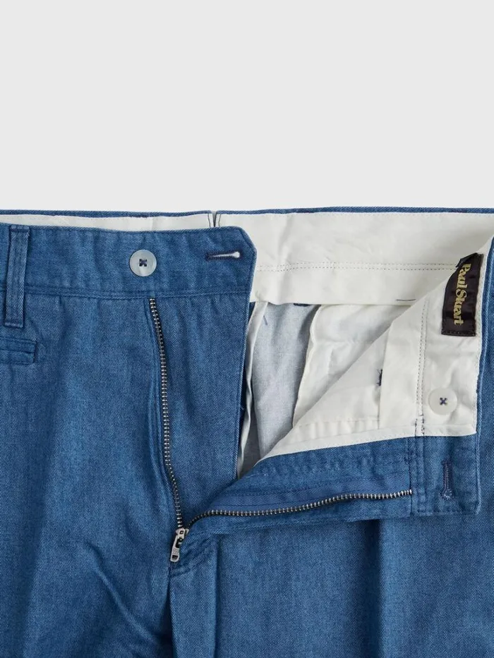 Pants Mens Paul Stuart Cotton Plain Front Dress Trouser Blue