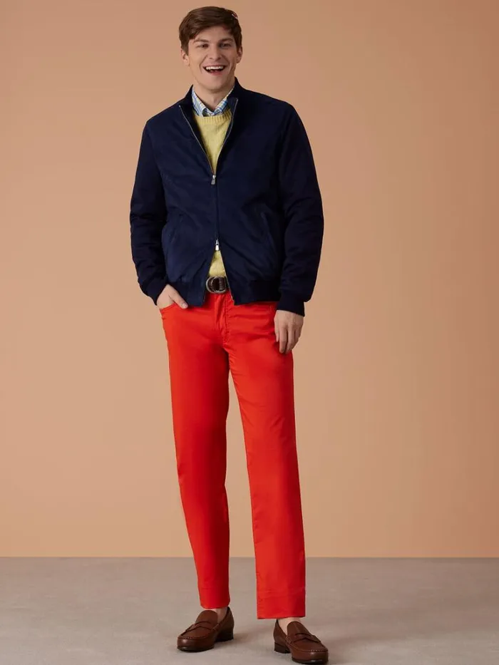 Pants Mens Paul Stuart Five Pocket Satin Finish Cotton Pant Cream