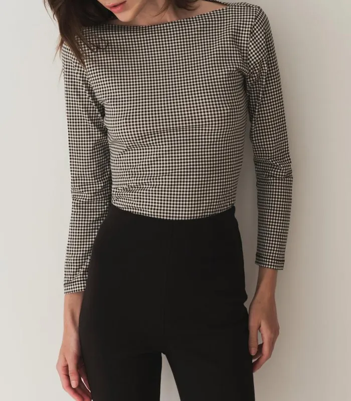 PAULETTE TEE Noir La Maddalena Gingham Shop DEN Tees