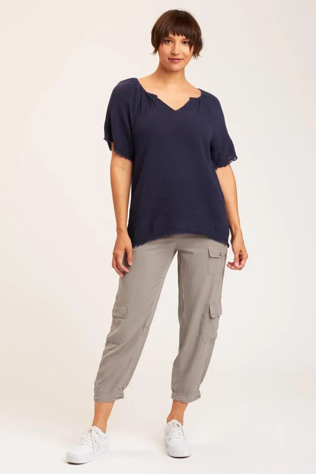 Pearl Top Navy Clothing XCVI ShirtsBlouses