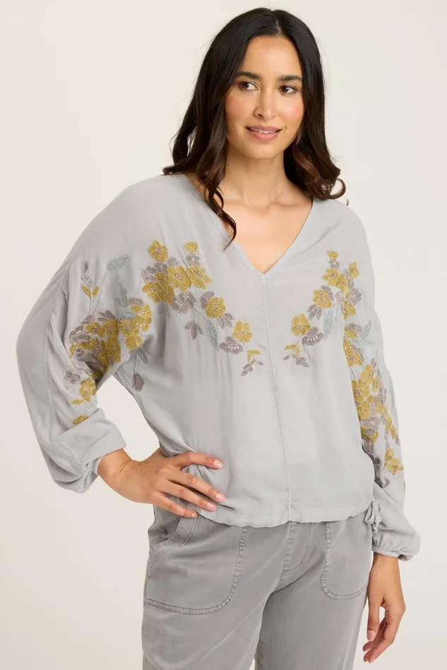 Pernille VNeck Top Soft Pebble Pigment Clothing XCVI ShirtsBlouses