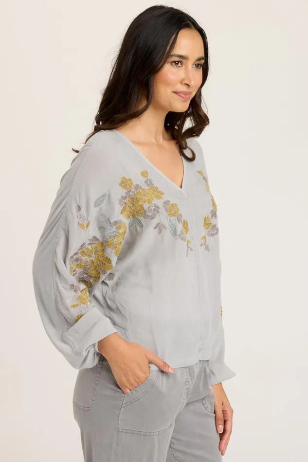 Pernille VNeck Top Soft Pebble Pigment Clothing XCVI ShirtsBlouses