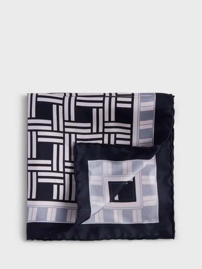 Pocket Squares Mens Paul Stuart Deco Print Silk Pocket Square Black