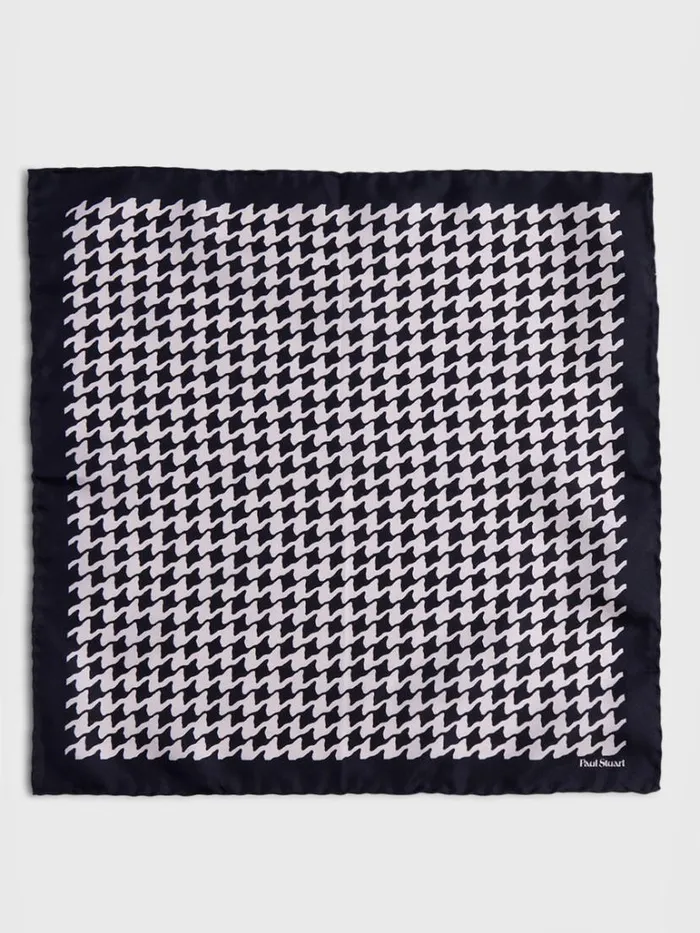 Pocket Squares Mens Paul Stuart Houndstooth Silk Pocket Square Black