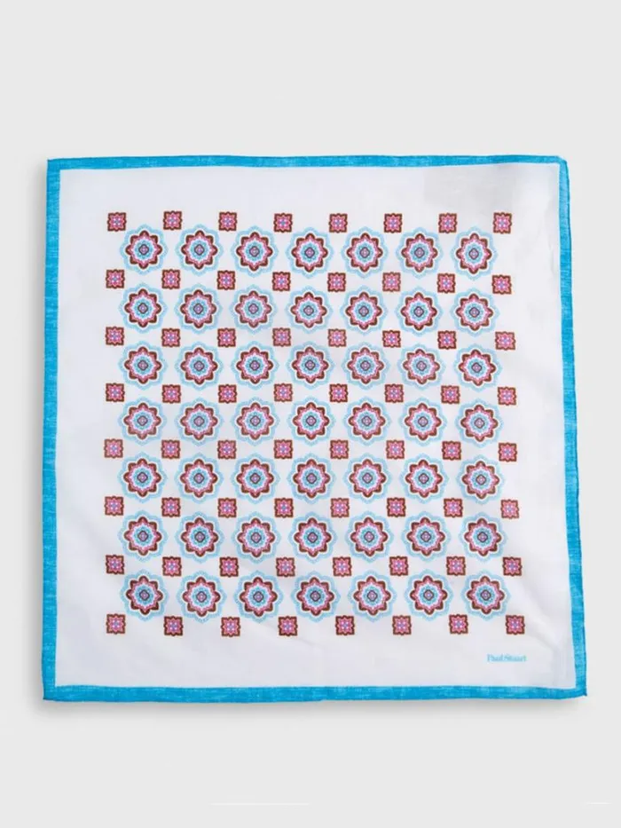 Pocket Squares Mens Paul Stuart Linen Large Medallion Pocket Square Orange
