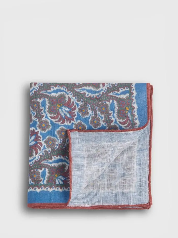 Pocket Squares Mens Paul Stuart Linen Paisley Print Pocket Square Blue