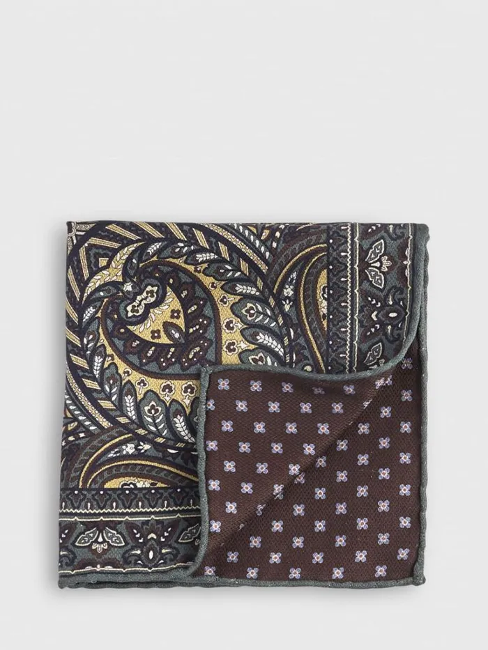 Pocket Squares Mens Paul Stuart Paisley Reversible Pocket Square Burgundy