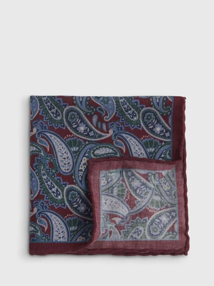 Pocket Squares Mens Paul Stuart Printed Paisley Pocket Square Burgundy