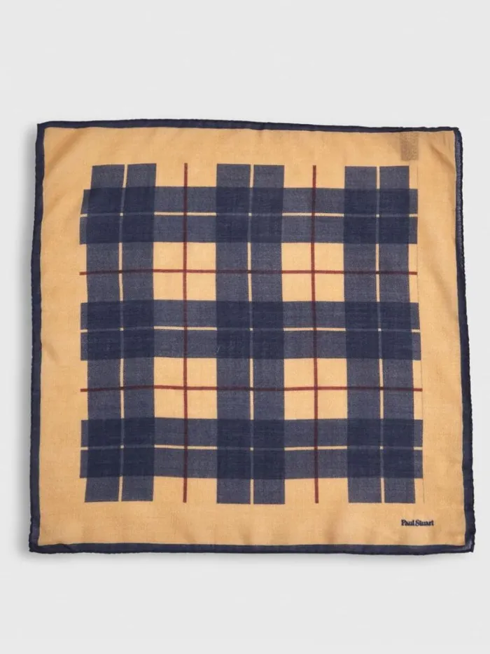 Pocket Squares Mens Paul Stuart Printed Wool and Cashmere Plaid Pocket Square Light Blue