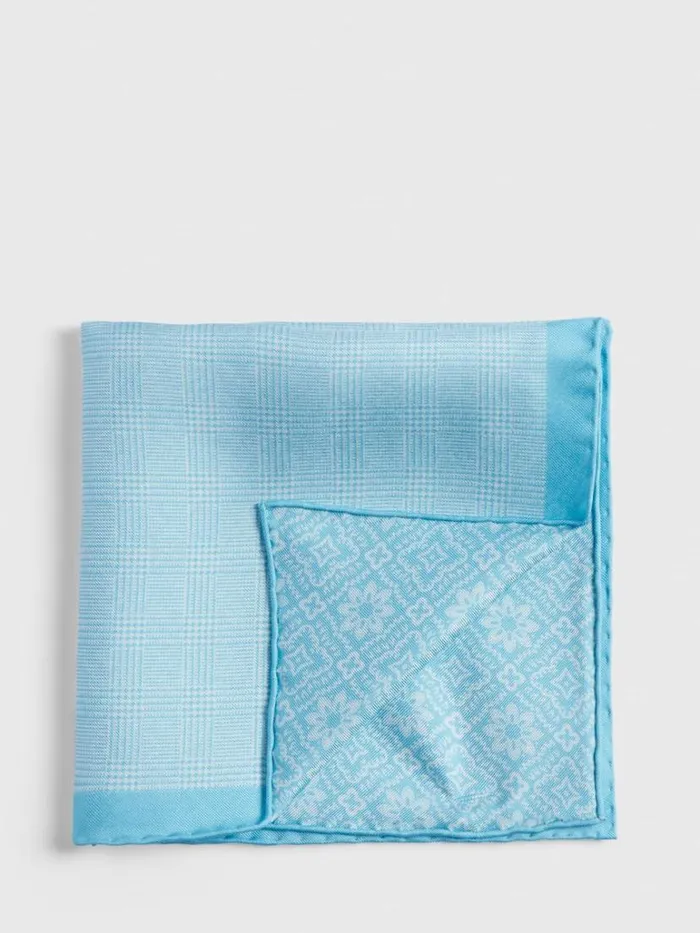 Pocket Squares Mens Paul Stuart Reversible Silk Plaid Pocket Square Light Blue Pocket Squares Mens Paul Stuart Reversible Silk Plaid Pocket Square Light Blue