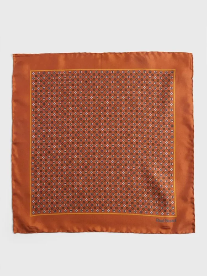 Pocket Squares Mens Paul Stuart Silk Floral Medallion Pocket Square Gold