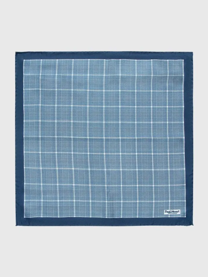Pocket Squares Mens Paul Stuart Silk Glenn Plaid Pocket Square Navy