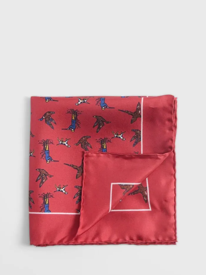 Pocket Squares Mens Paul Stuart Silk Hunting Scene Pocket Square Purple
